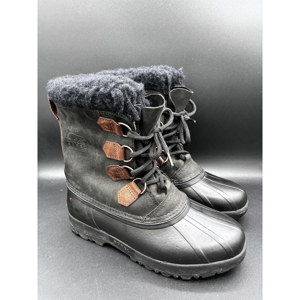 Sorel Alpine Mens 8 Black Leather‎ Waterproof Snow Winter Duck Boots Made Canada